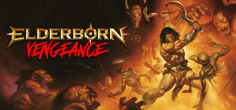 Official Steam artwork for ELDERBORN VENGEANCE, a brutal first-person melee game featured in Boomstock 2026