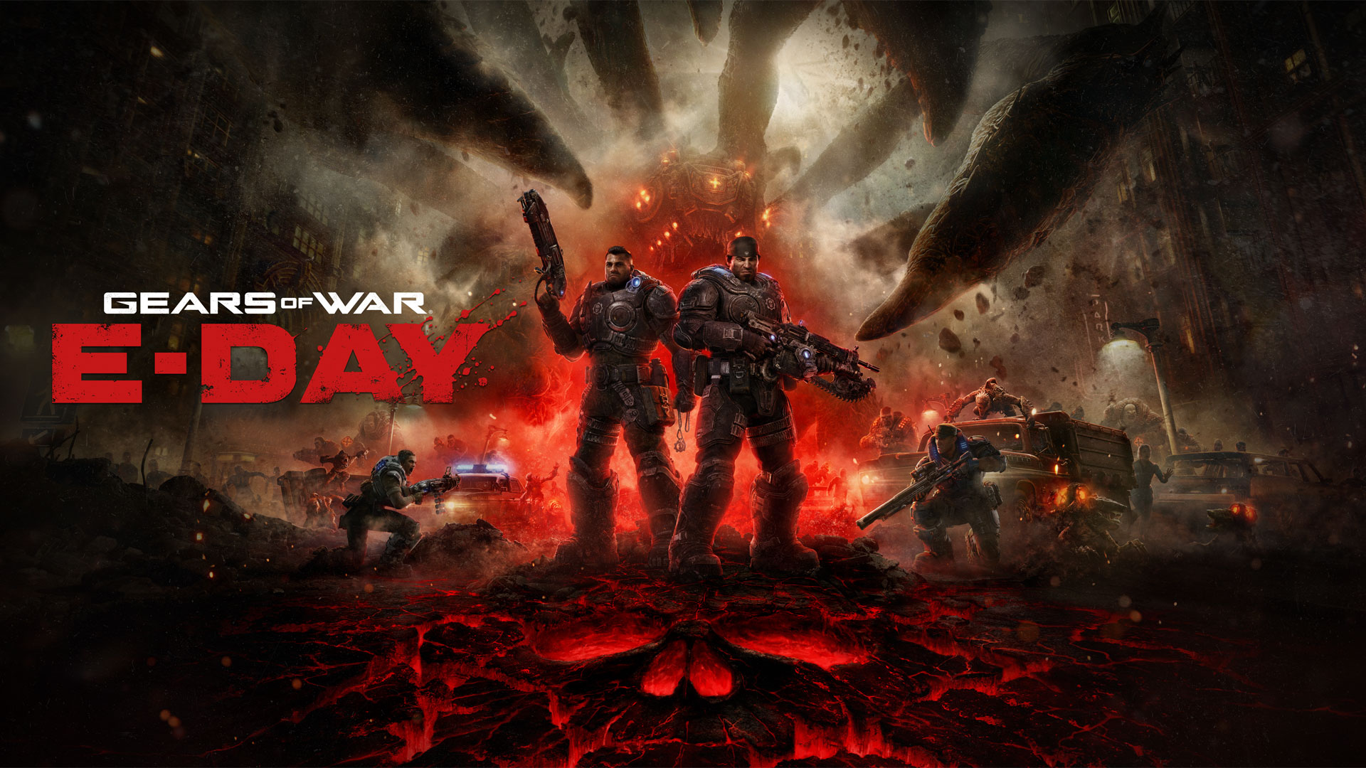 Official Gears of War E-Day artwork featuring Marcus Fenix and Dom Santiago