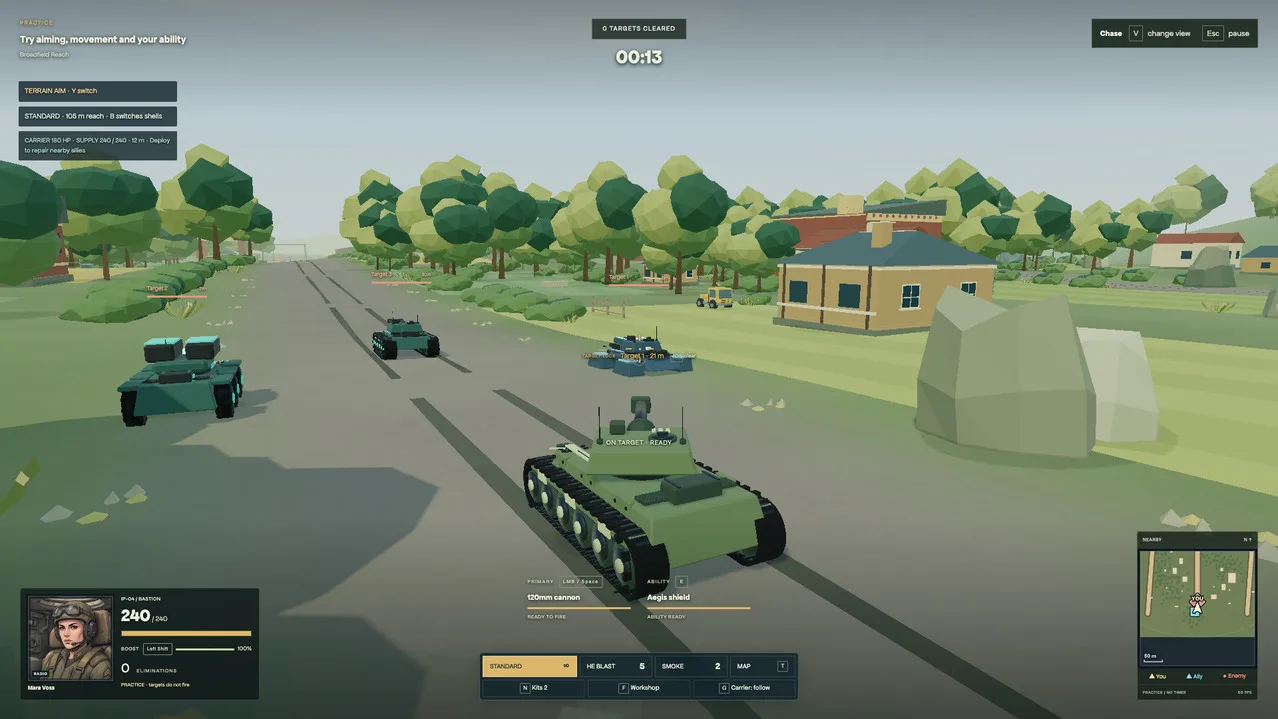 Low Thunder gameplay showing a tank battle with Scenario-generated commander art and game assets