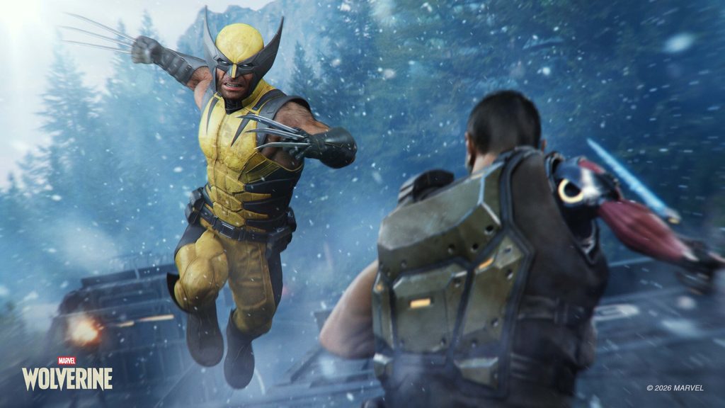 Wolverine lunges at a Reaver during a high-speed convoy fight in Marvel's Wolverine, official PlayStation screenshot