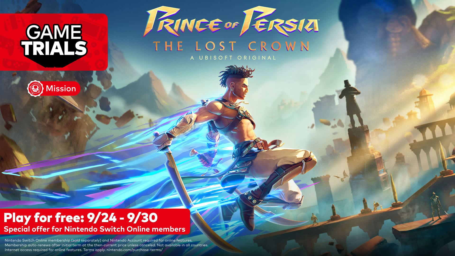 Prince of Persia The Lost Crown Switch trial official Nintendo artwork