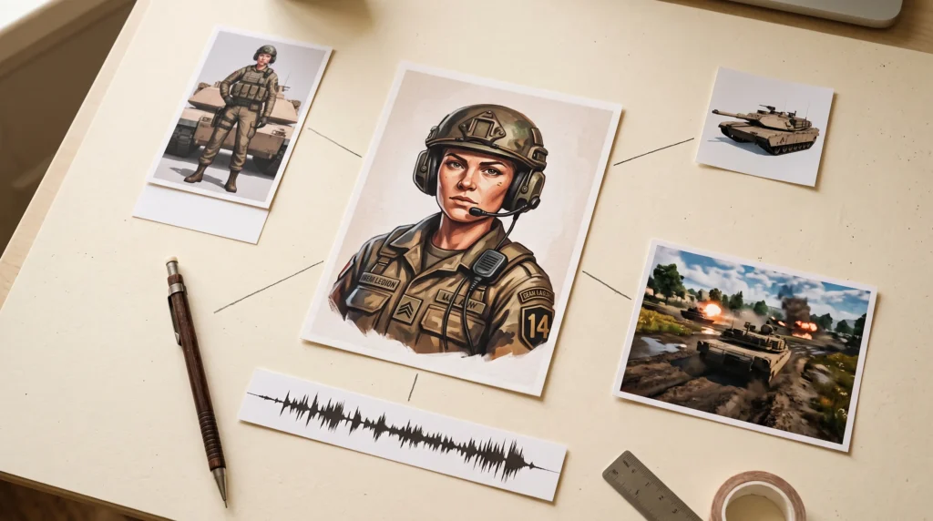 Scenario Low Thunder artwork showing commanders, tanks, and battlefield assets created through the Scenario MCP workflow