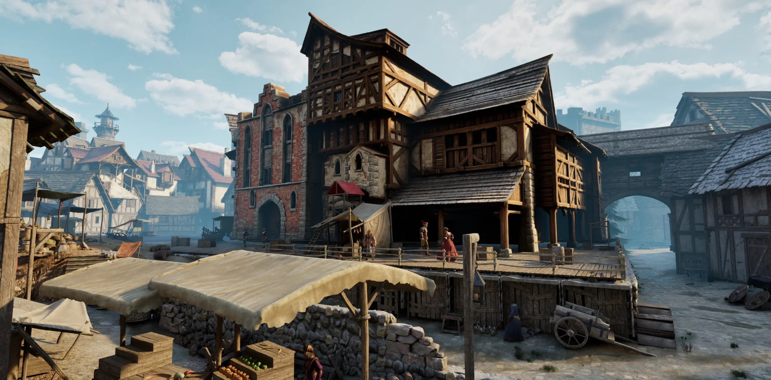 Final medieval city scene after GPT-6 Astra, Tripo and Unreal MCP asset placement, lighting and fog