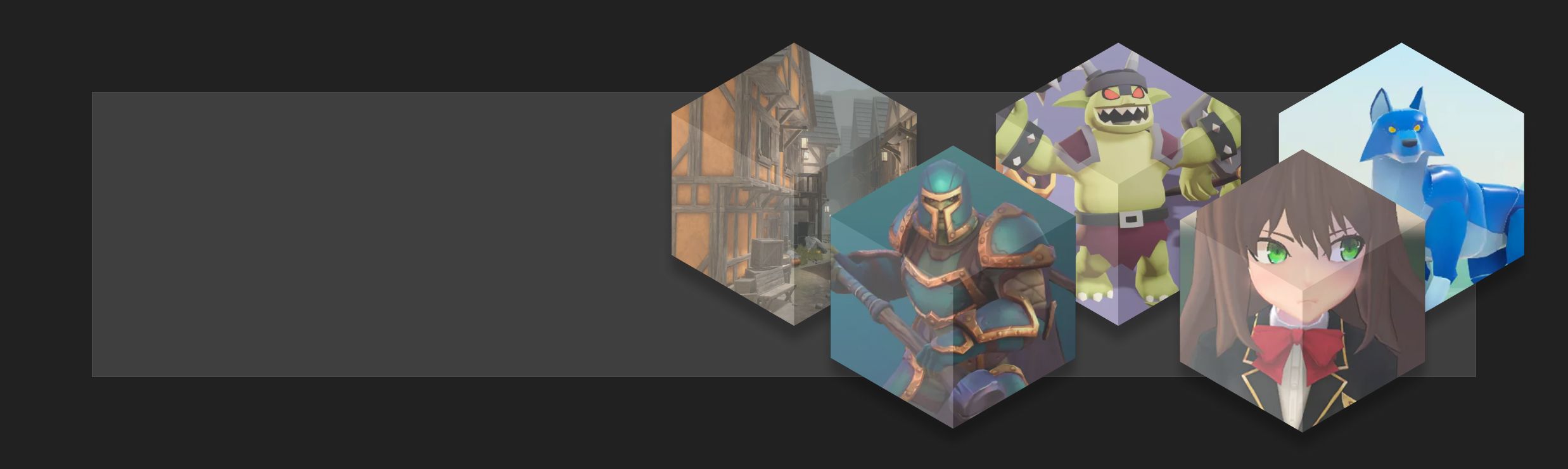 Unity Asset Store promotional artwork showing several game asset styles