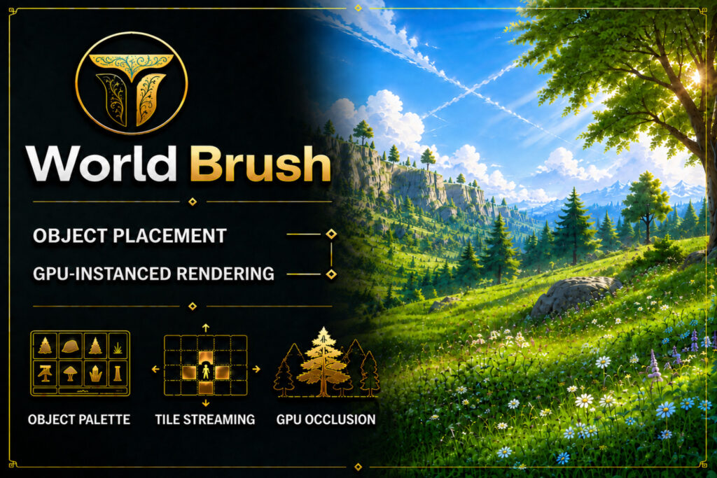 WorldBrush free Unity world tool for object placement GPU rendering tile streaming and GPU occlusion