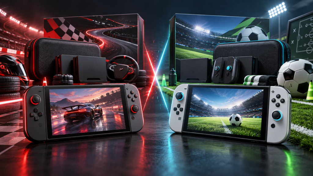 Two generic handheld gaming bundles styled around racing and sports