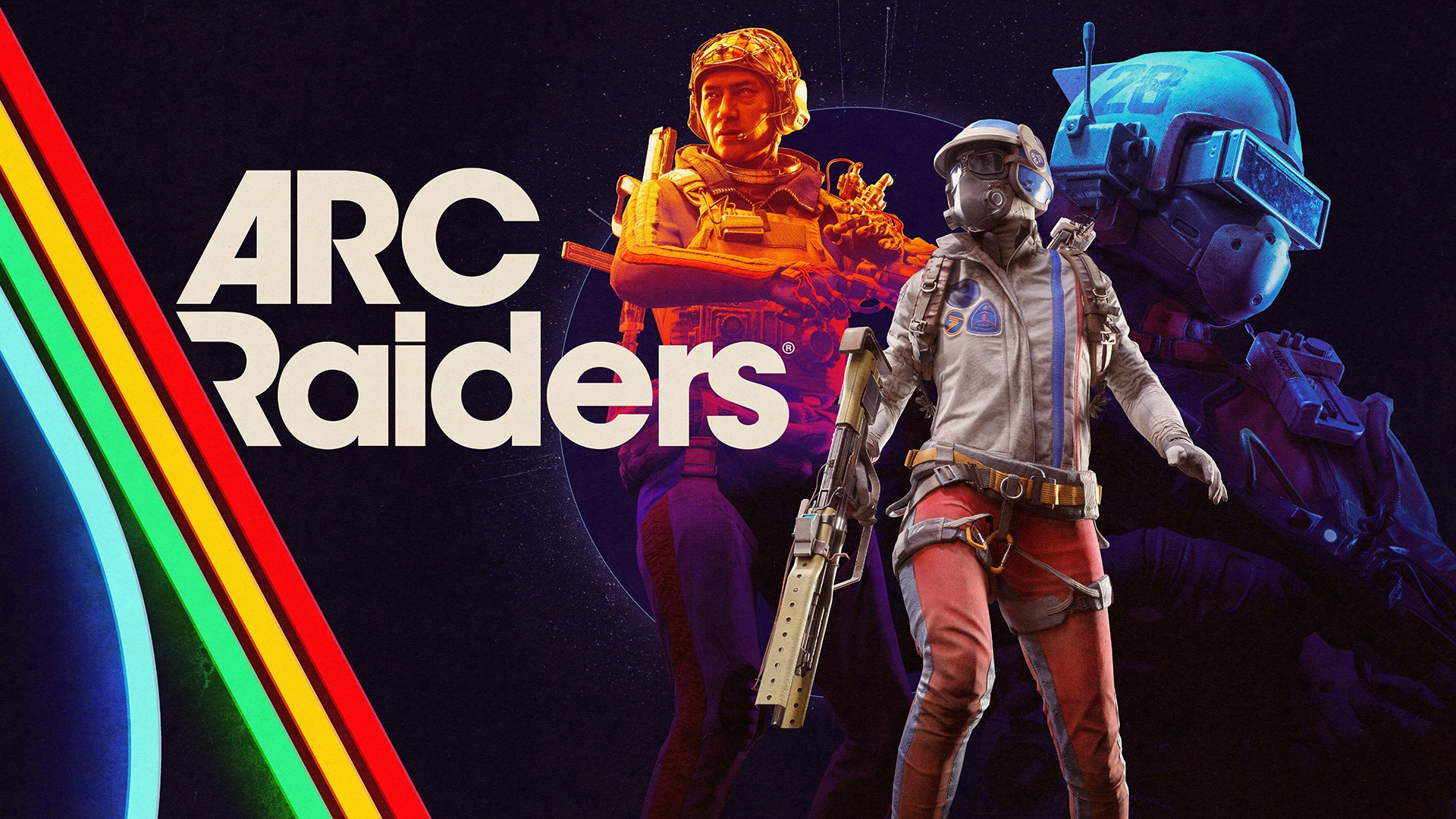 ARC Raiders official game title and key art with three raiders and sci-fi setting