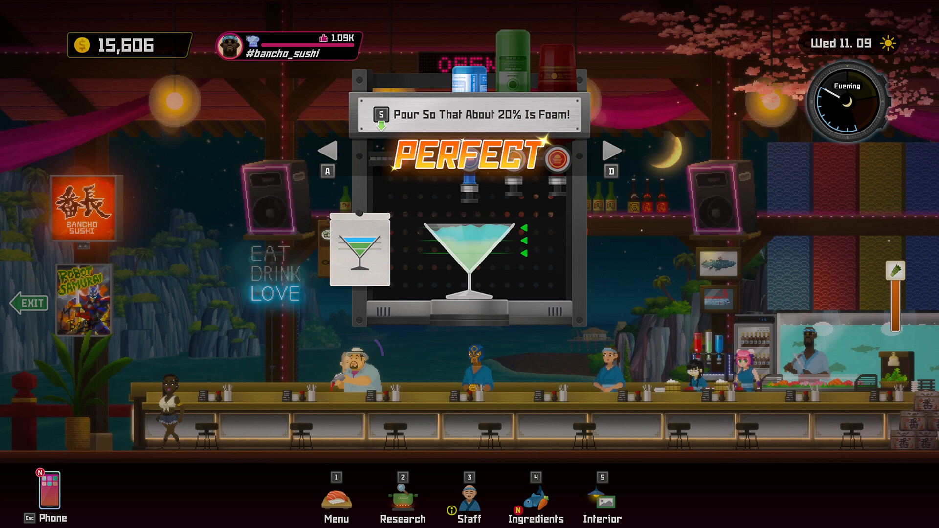 Dave the Diver base game screenshot of Bancho Sushi restaurant minigame