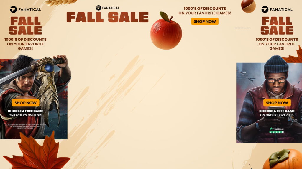 Fanatical Fall Sale 2026 promotional cover for PC Game Deals October 8 2026