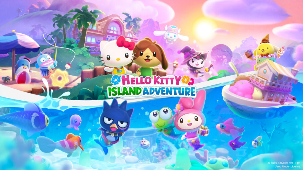 Hello Kitty Island Adventure free trial official Nintendo title-bearing poster showing Sanrio characters on an island