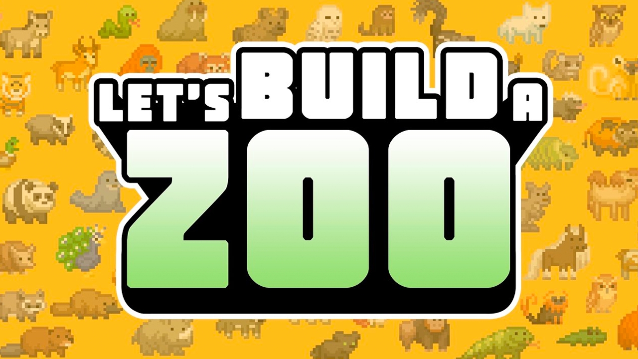 Let's Build a Zoo official game title-bearing cover with colorful pixel art animals
