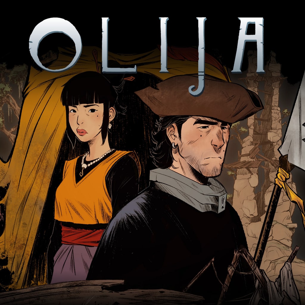 Olija official game poster and title featuring hand-drawn characters