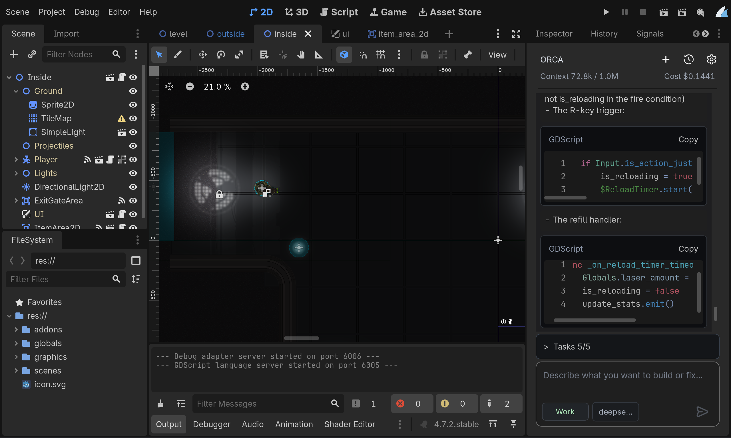 Orca AI Agent for Godot approval and review workflow