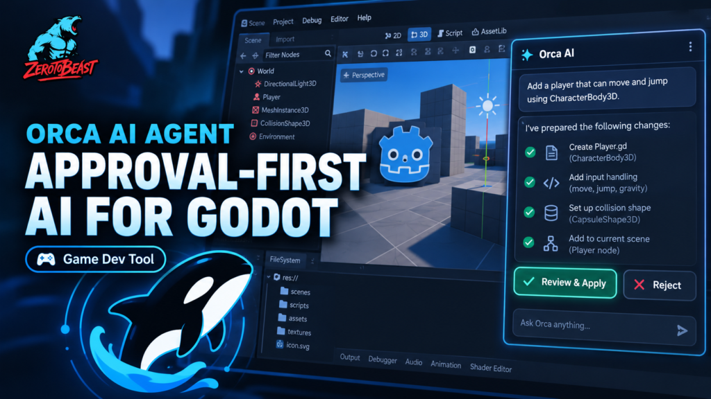 Orca AI Agent for Godot approval-first AI editing cover