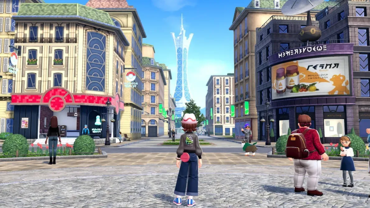 Pokemon Legends Z-A city gameplay, trainers in sunny Lumiose City