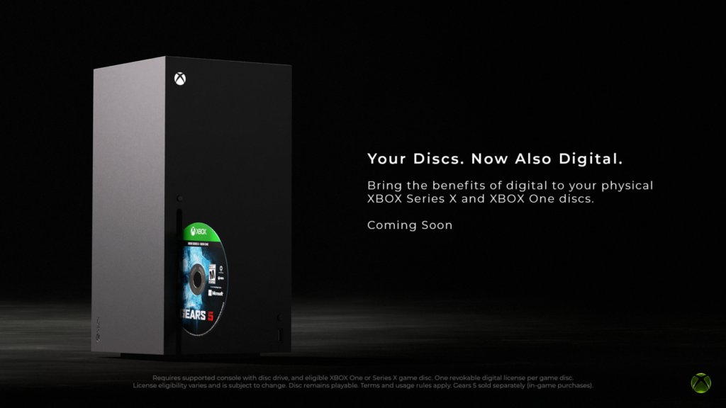 Xbox Disc to Digital official Xbox Wire hero showing a Series X console with a game disc