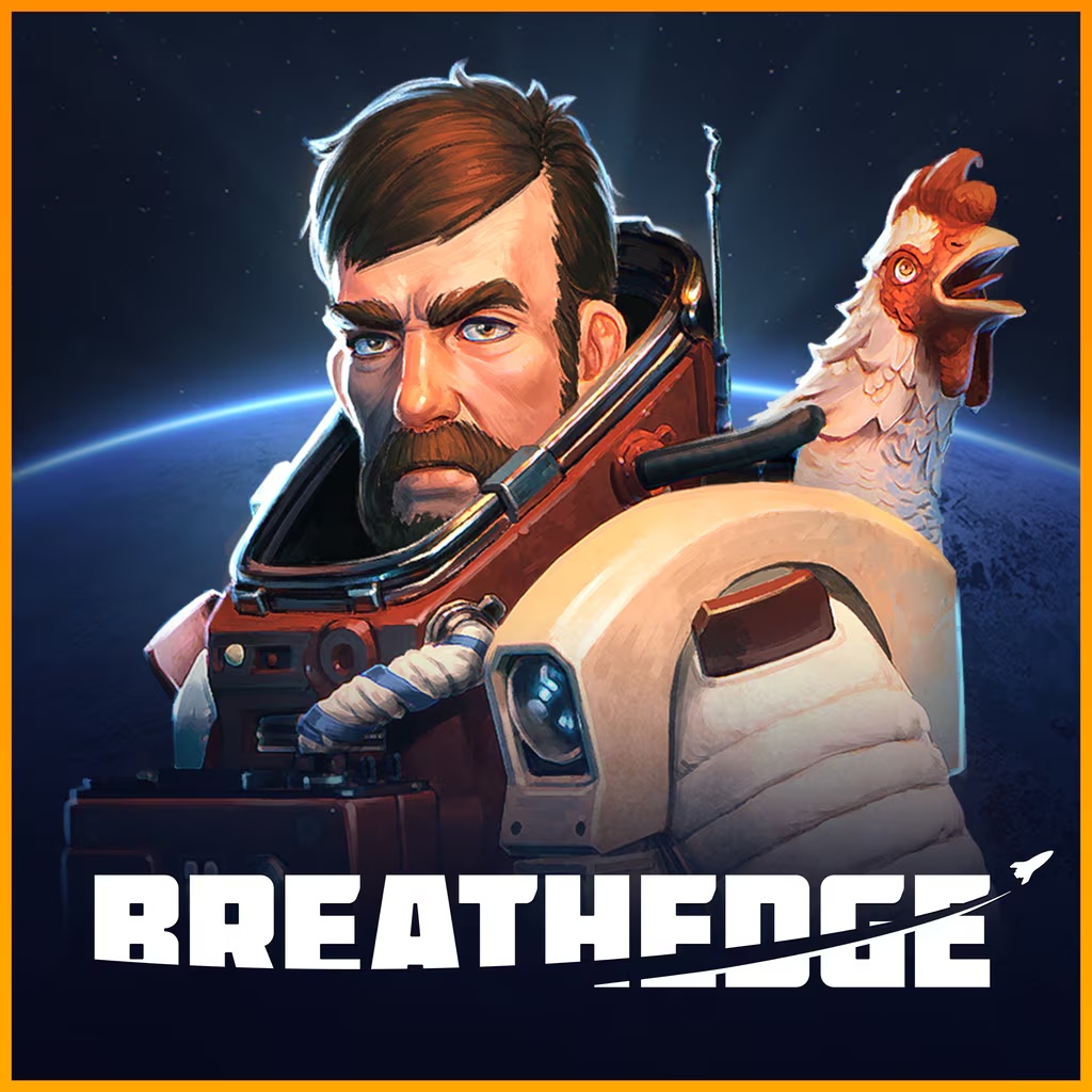 Breathedge official identifying artwork showing an astronaut and chicken