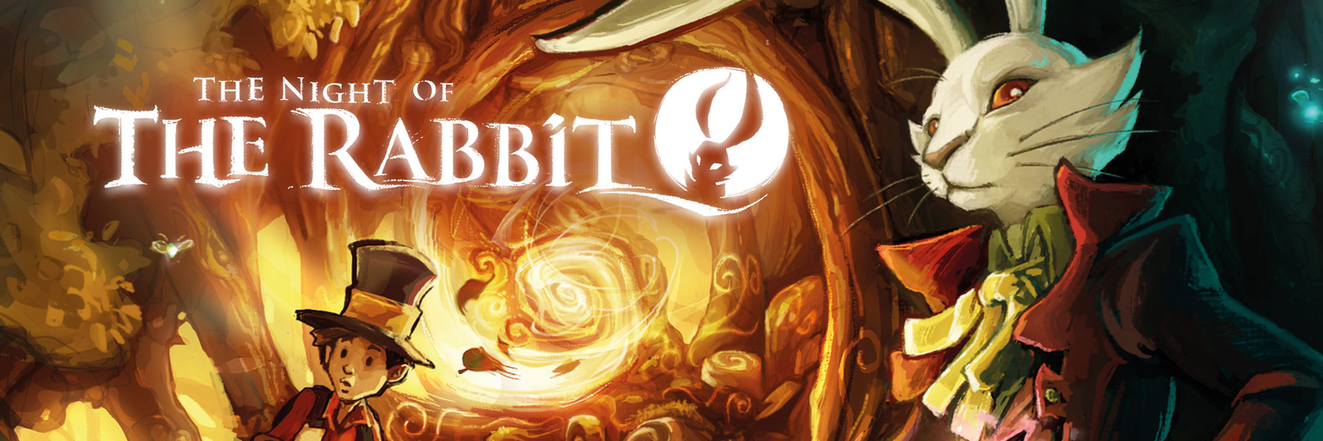 The Night of the Rabbit official title banner with Jerry and the white rabbit