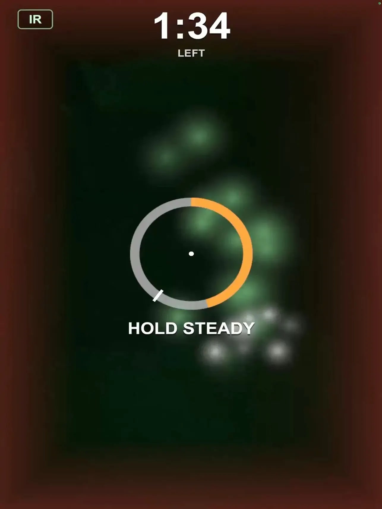 Haunt and Seek iPad ghost capture screen with a hold-steady indicator