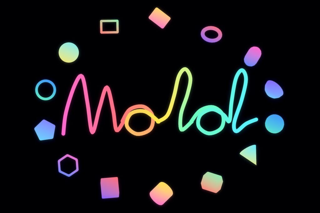 Mold vector lettering and colored procedural shapes