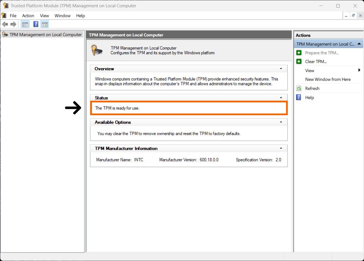 MW4 Secure Boot and TPM reference: specification and manufacturer version fields