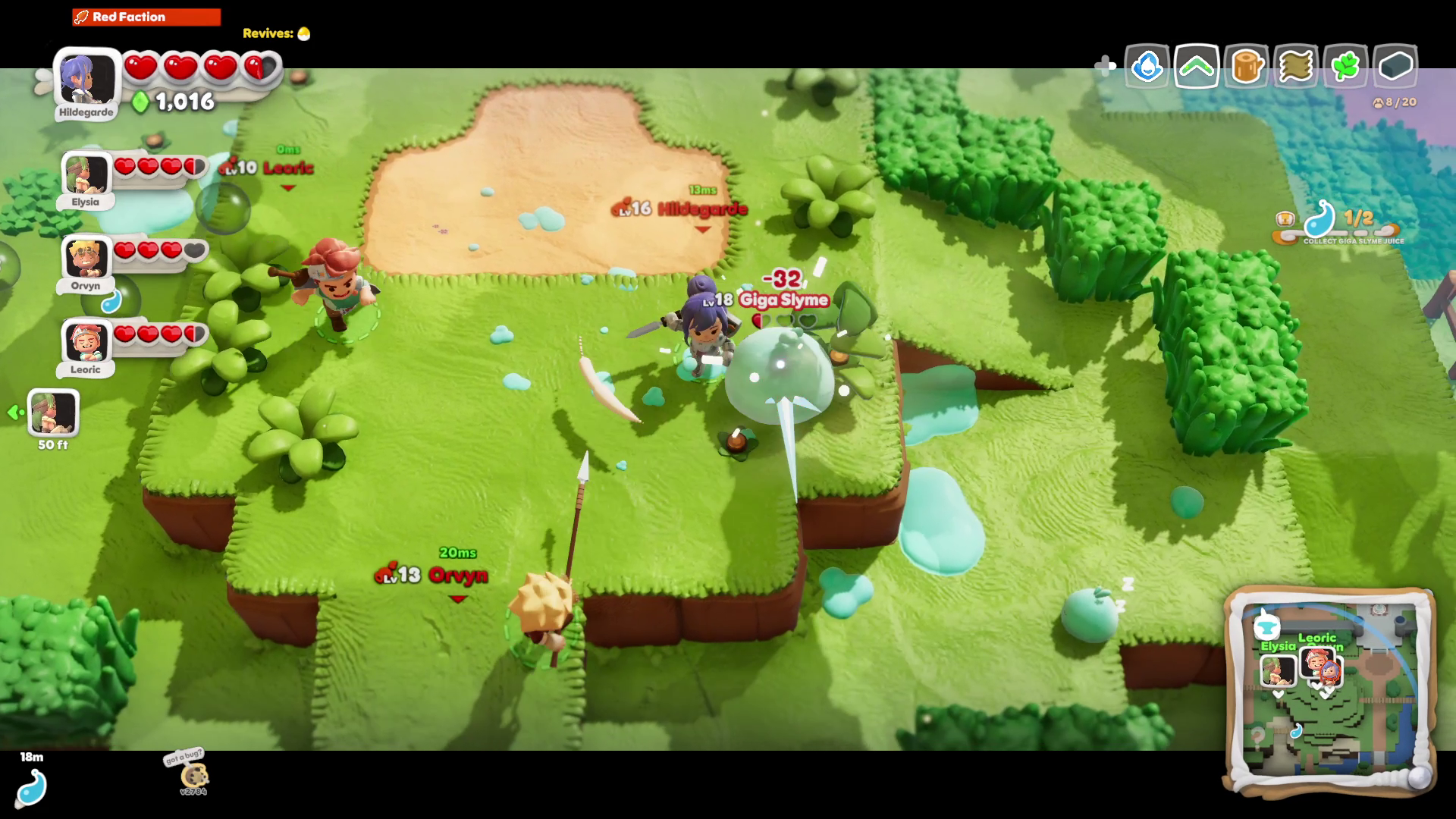 Official Scramble Knights Online screenshot showing combat in a green outdoor area