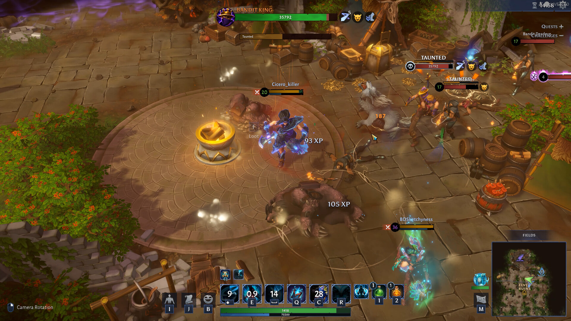 Vaultbreakers demo party fighting around a courtyard