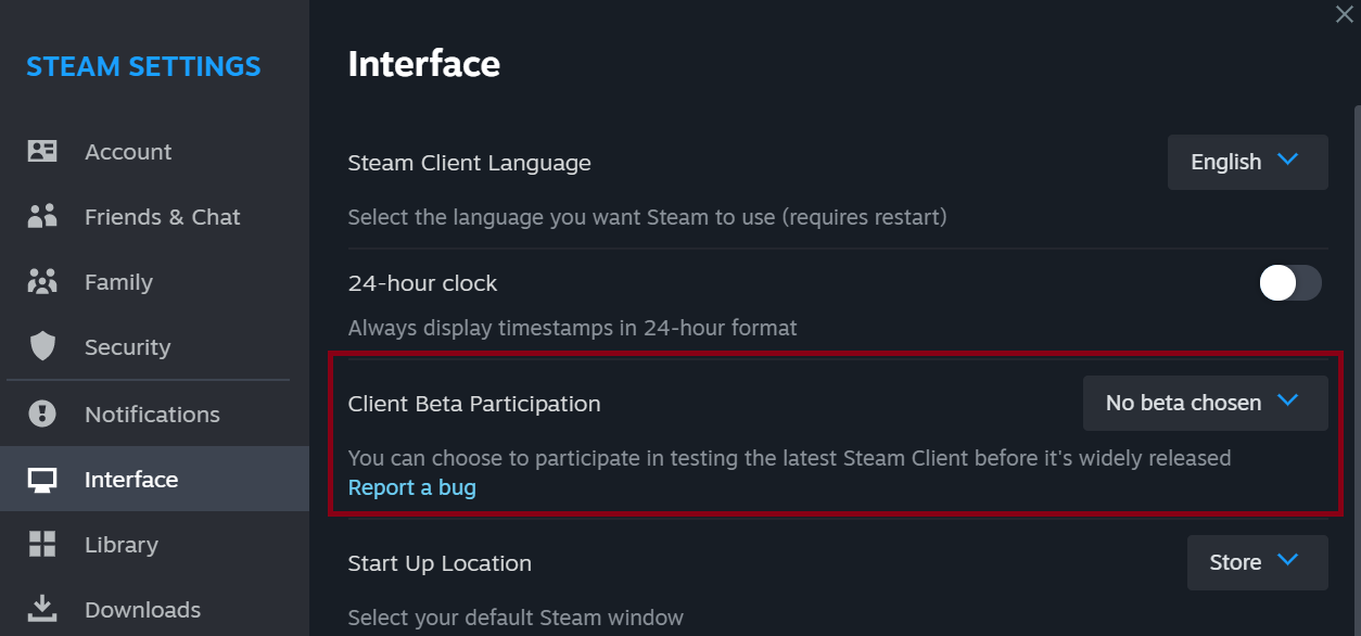 Steam Linux alt-tab freeze checks: Valve reference for the client channel setting