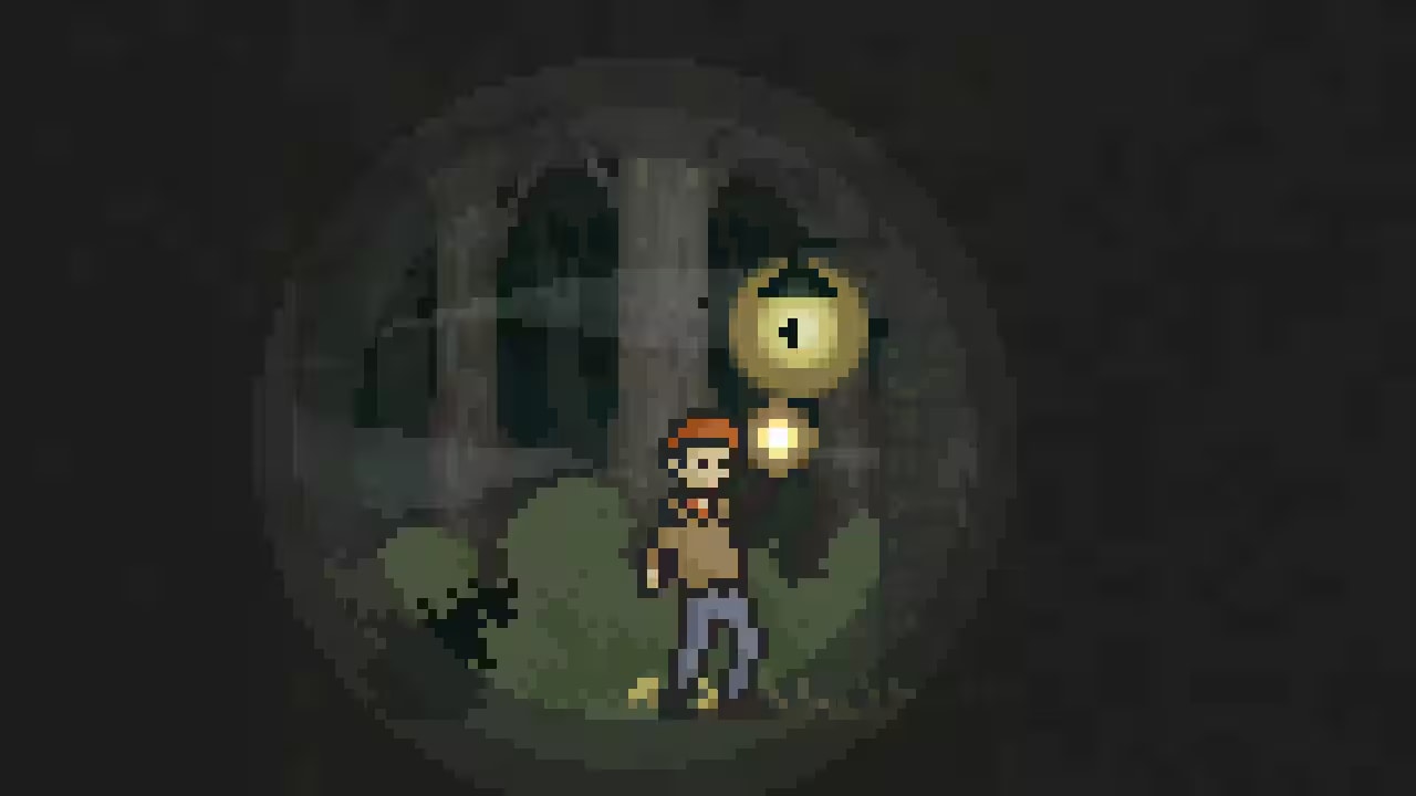 Home official pixel-art screenshot showing a character in a dark passage