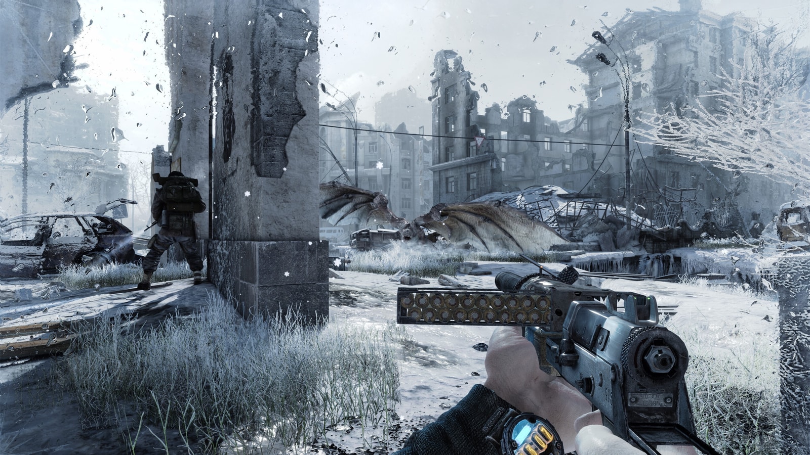 Official Metro Redux update screenshot showing a snowy ruined city